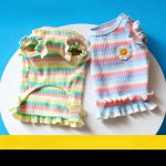 ins狗狗猫咪衣服薄款清爽宠物幼犬春夏装泰迪比熊彩条纹T恤连衣裙