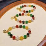新款天然五福玛瑙手串国潮多宝五行水晶福牌手链直播福利厂家批发