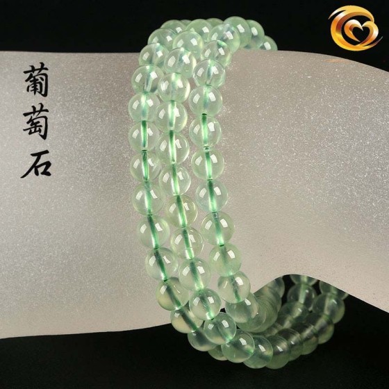 天然葡萄石三圈手链 冰种浅绿色葡萄石圆珠多圈手串饰品 厂家批发