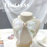 宠物珍珠项链公主风蝴蝶结项圈跨境猫狗节日装饰批发