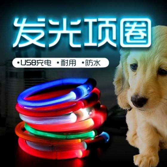 狗狗发光项圈usb充电脖圈大型宠物夜光颈圈泰迪小型犬夜间遛狗灯
