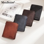 Menbense 钱包男士短款 跨境多卡位三折拉链零钱包时尚薄款卡包男