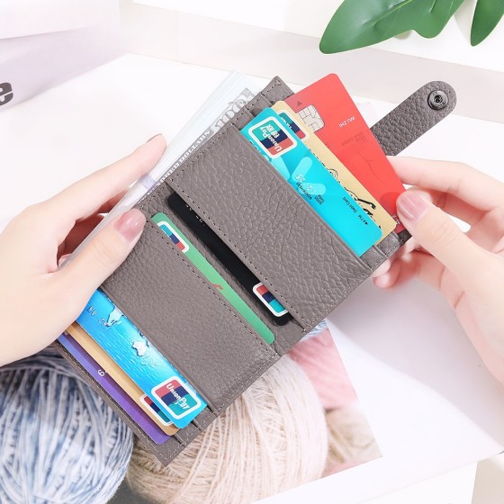 牛皮小钱包女士短款零钱包多卡位韩版学生钱夹迷你卡包purse