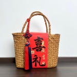 手工植物编织手提包篮伴手礼品盒插花装礼品腊肉鸡蛋田园海草收纳