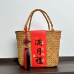 手工植物编织手提包篮伴手礼品盒插花装礼品腊肉鸡蛋田园海草收纳
