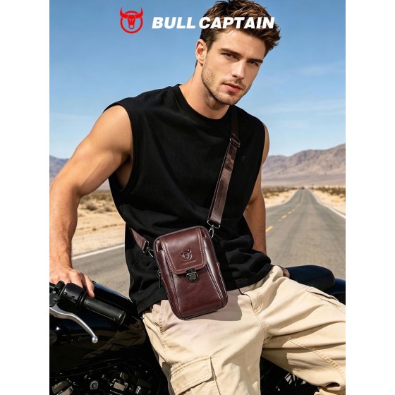 牛船长(BULLCAPTAIN)男士真皮单肩斜挎包5.5寸6寸穿皮带手机腰包