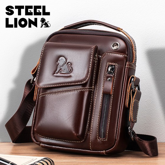 STEEL LION 头层牛皮男士单肩斜跨包 时尚运动MINI小包耐用手提包