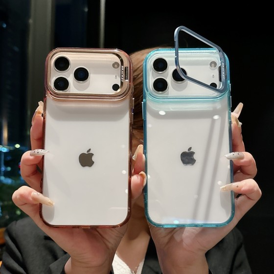 适用iphone17promax手机壳冰感透明金属镜头支架苹果16防摔保护套