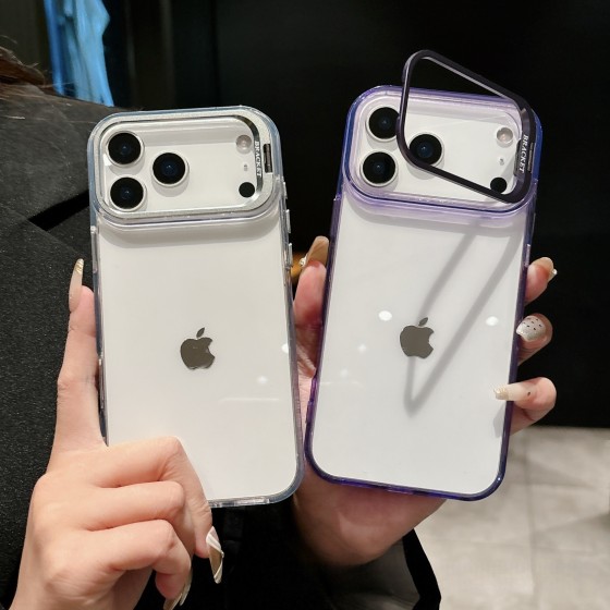 适用iphone17promax手机壳冰感透明金属镜头支架苹果16防摔保护套
