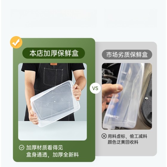 保鲜盒长方形食品级加厚透明塑料密封盒冰箱收纳盒大容量商用带盖