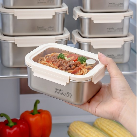 保鲜盒食品级可微波304不锈钢密封盒冰箱专用水果食物食品收纳盒