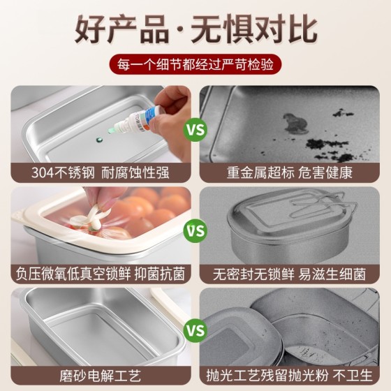 304不锈钢保鲜盒冰箱收纳冷冻密封盒 便当餐盒方盒食品级饭盒带盖