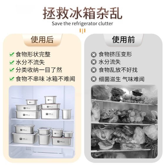 304不锈钢保鲜盒冰箱收纳冷冻密封盒 便当餐盒方盒食品级饭盒带盖