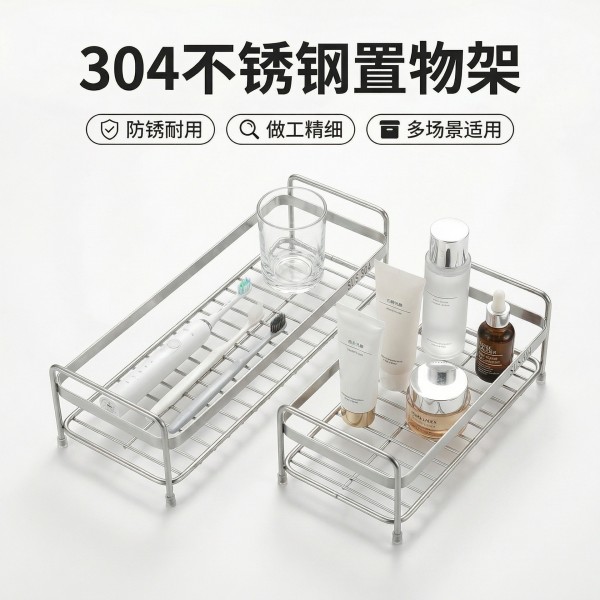 浴室304不锈钢收纳架 沥水桌面洗手台置物架卫生间双层单层整理架
