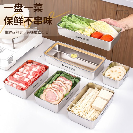 不锈钢保鲜盒食品级果蔬盒备菜密封带盖方盒子冰箱专用冷冻收纳盒