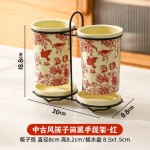 中古风玫瑰假日陶瓷筷子筒收纳盒勺筷笼家用高档新款沥水筷子桶