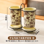 中古风玫瑰假日陶瓷筷子筒收纳盒勺筷笼家用高档新款沥水筷子桶