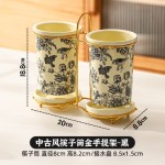 中古风玫瑰假日陶瓷筷子筒收纳盒勺筷笼家用高档新款沥水筷子桶