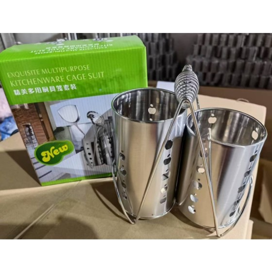 哇噢不锈钢筷子筒筷子笼对装圆形圆孔厨具筒餐具收纳筒苹果孔沥水