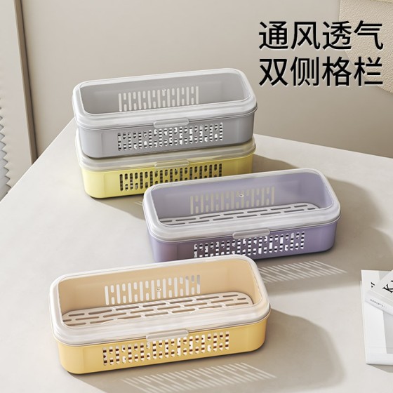 筷子收纳盒家用新款勺子沥水盒带盖平放筷子筒笼餐具收纳盒