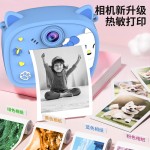 跨境新款儿童相机拍照卡通猫咪打印相机前后置高清双摄拍立得相机
