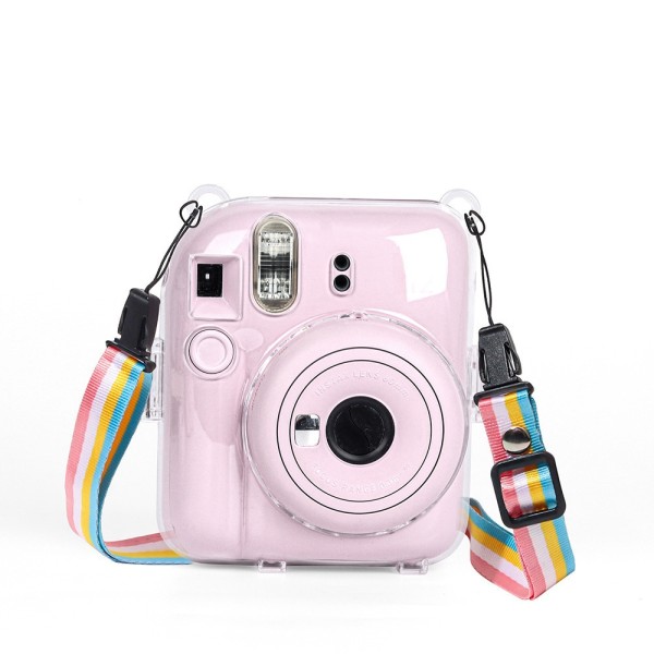 适用拍立得instax mini12透明水晶壳 耐用防刮防摔收纳壳保护带绳