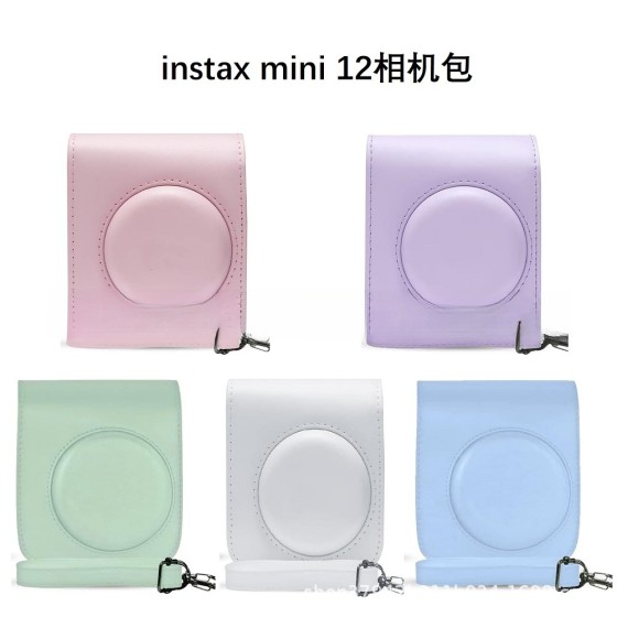 适用拍立得mini12相机包 莫兰迪色保护套 PU纯色单肩摄影包