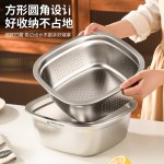 加厚不锈钢沥水篮洗菜盆厨房多功能盆水果沥水盆正方形双层淘米盆