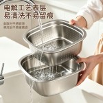 加厚不锈钢沥水篮洗菜盆厨房多功能盆水果沥水盆正方形双层淘米盆