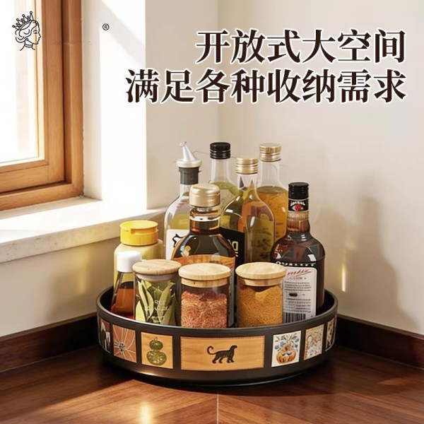 旋转调料置物架中古风多功能盐酱油瓶罐收纳架复古可旋转调料架