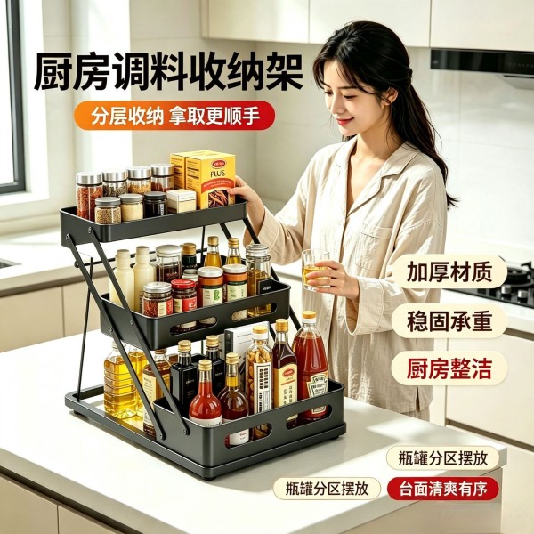 厨房置物架台面免打孔可调高调味料味品调料架油盐酱醋佐料收纳架