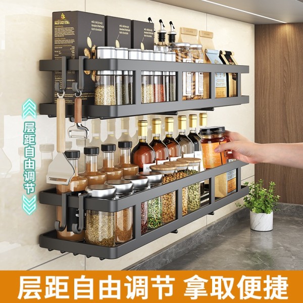 跨境厨房调味架家用带挂钩置物架墙面壁挂调料品小工具一体收纳架