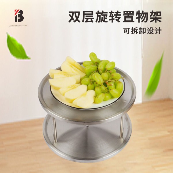 跨境双层圆形不锈钢多功能旋转置物架厨房酱油瓶调料架收纳架工具