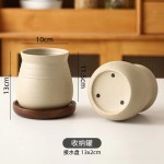复古陶土收纳罐筷子勺沥水收纳筒创意餐具厨房家用储物罐装饰摆件