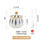 中式调料罐陶瓷调味罐套装釉下彩手绘罐子带盖勺辣椒油罐厨房盐罐