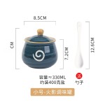 中式调料罐陶瓷调味罐套装釉下彩手绘罐子带盖勺辣椒油罐厨房盐罐