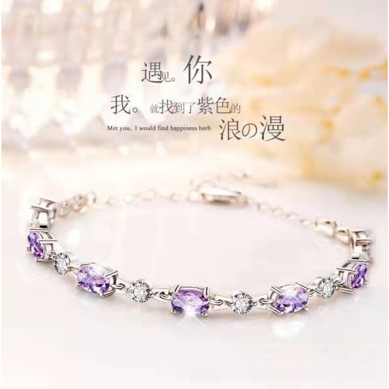 紫水晶手链女镀银韩版网红简约闺蜜生日情人节礼物一件代发链条