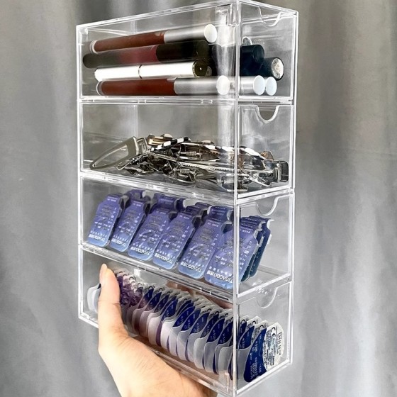 美瞳收纳盒日抛隐形眼镜柜化妆品大容量置物架多副透明便携盒子