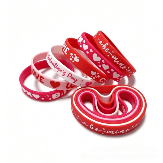 情人节硅胶手环Valentine’s Day纪念日礼品粉色爱心节日派对腕带