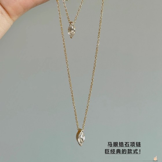 娜娜同款百搭!经典施家马眼石项链单钻简约轻奢14k金色锁骨链女