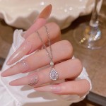 S925纯银镀18K金镶钻水滴型项链女法式小众轻奢高级时尚百搭锁骨