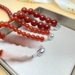 S925银天然红玛瑙复古时尚优雅设计轻奢品味锁骨链项链珠宝首饰厂
