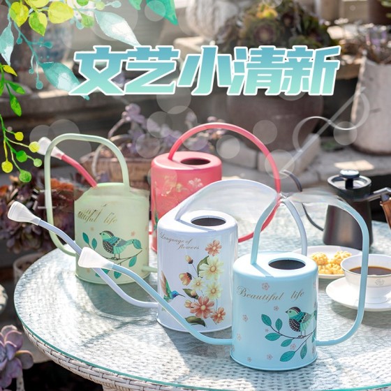 园林植物复古洒水壶 大容量不锈钢淋花喷壶 金属浇花水壶家用长嘴