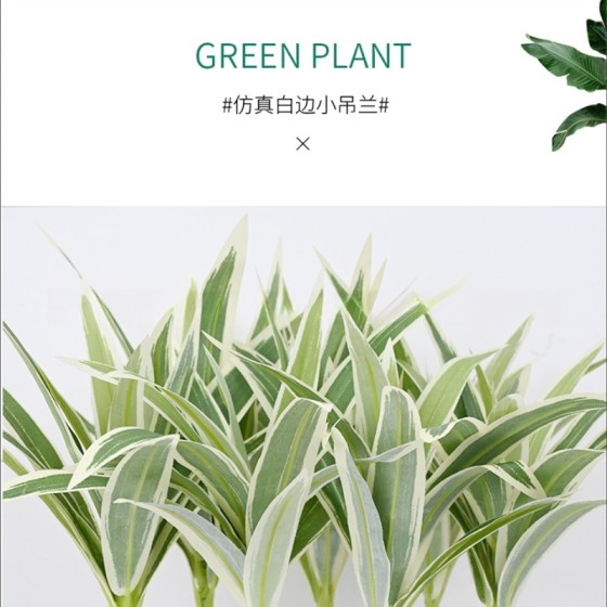 跨境仿真吊兰草装饰植物假花绿植门头墙面造景插花配材单支吊兰草