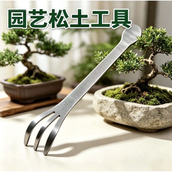 不锈钢加厚松土三抓耙园艺专用工具花盆耙土除草翻地盆景种花工具