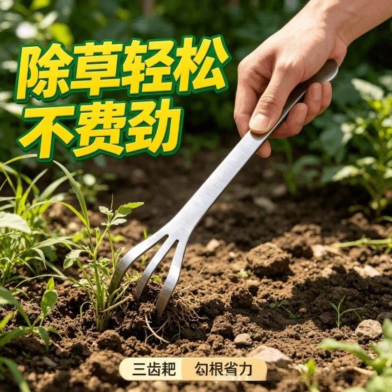 不锈钢加厚松土三抓耙园艺专用工具花盆耙土除草翻地盆景种花工具