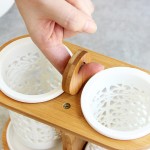 跨境供应镂空陶瓷筷架创意厨房用品日式双筒防霉笼筷子笼带接水碟