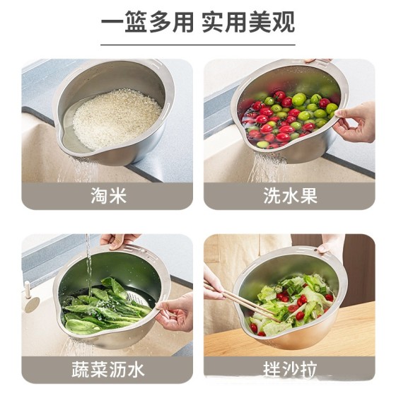 包邮304不锈钢盆沥水篮淘米盆滤水盆刨丝器米筛家用厨房洗菜漏盆