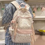双肩包可爱碎花少女书包初中生蕾丝学生ins高颜值背包大容量
