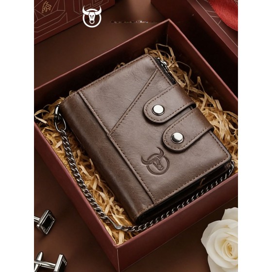 牛船长皮具rfid钱包男真皮复古拉链三折头层牛皮皮夹子Wallet man